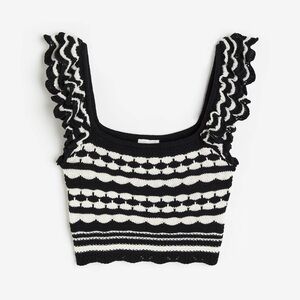H&M Black & White Knit Crop Top with Ruffle Straps Women’s Size M